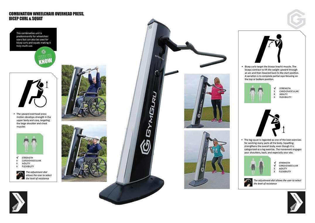 Gym Guru Combination wheelchair press, bicep curl & squat - Outdoor Stationary Exercise Bike